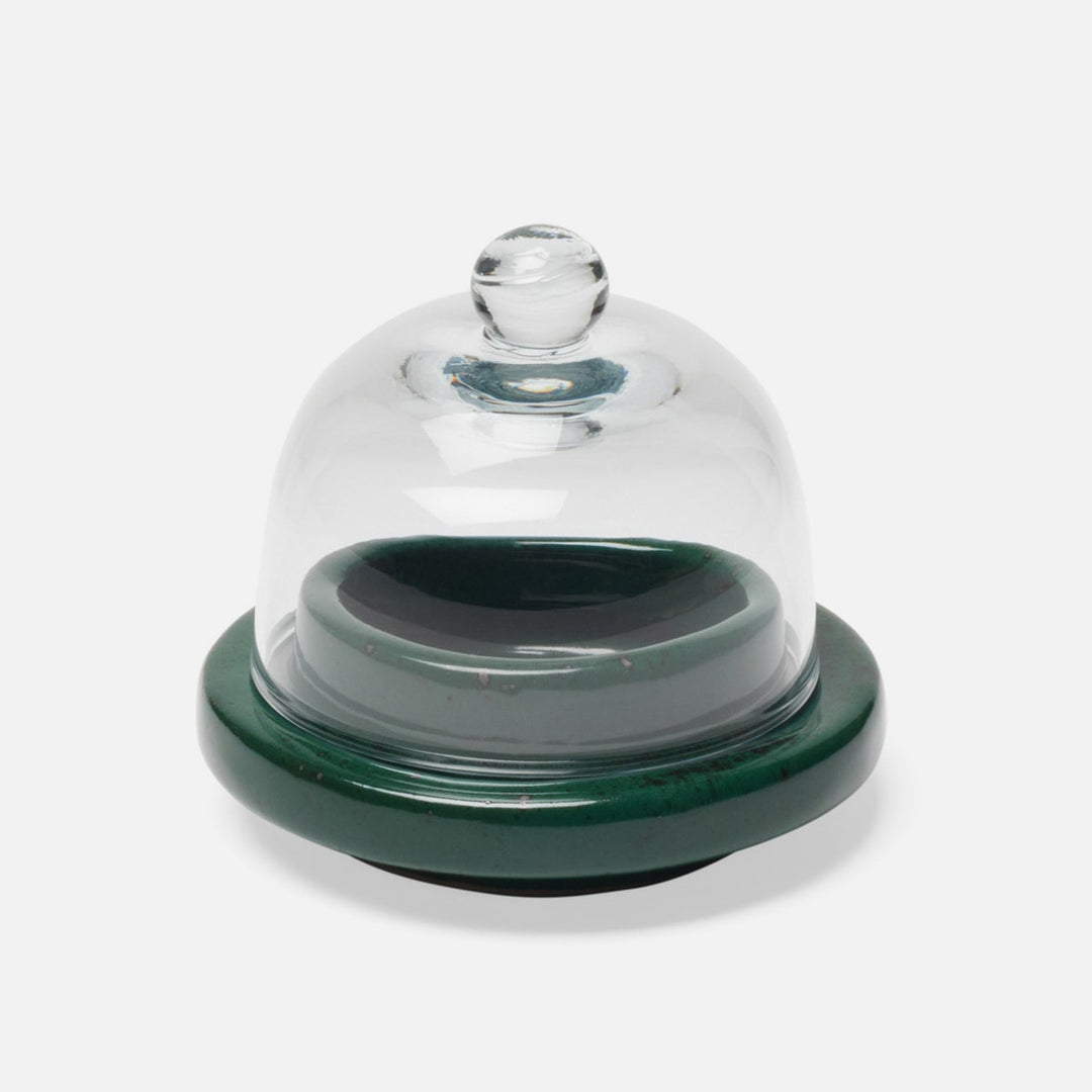 Marcus Dark Green Salt Glaze Round Butter Dish Glass Stoneware Pack/2