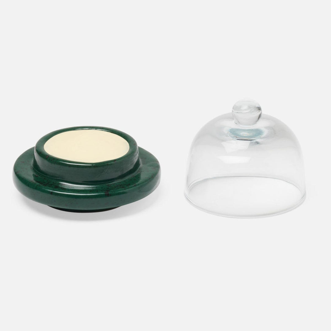 Marcus Dark Green Salt Glaze Round Butter Dish Glass Stoneware Pack/2