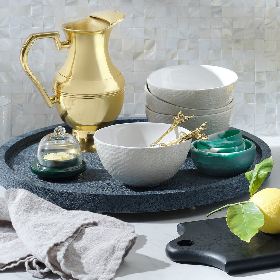 Marcus Dark Green Salt Glaze Round Butter Dish Glass Stoneware Pack/2