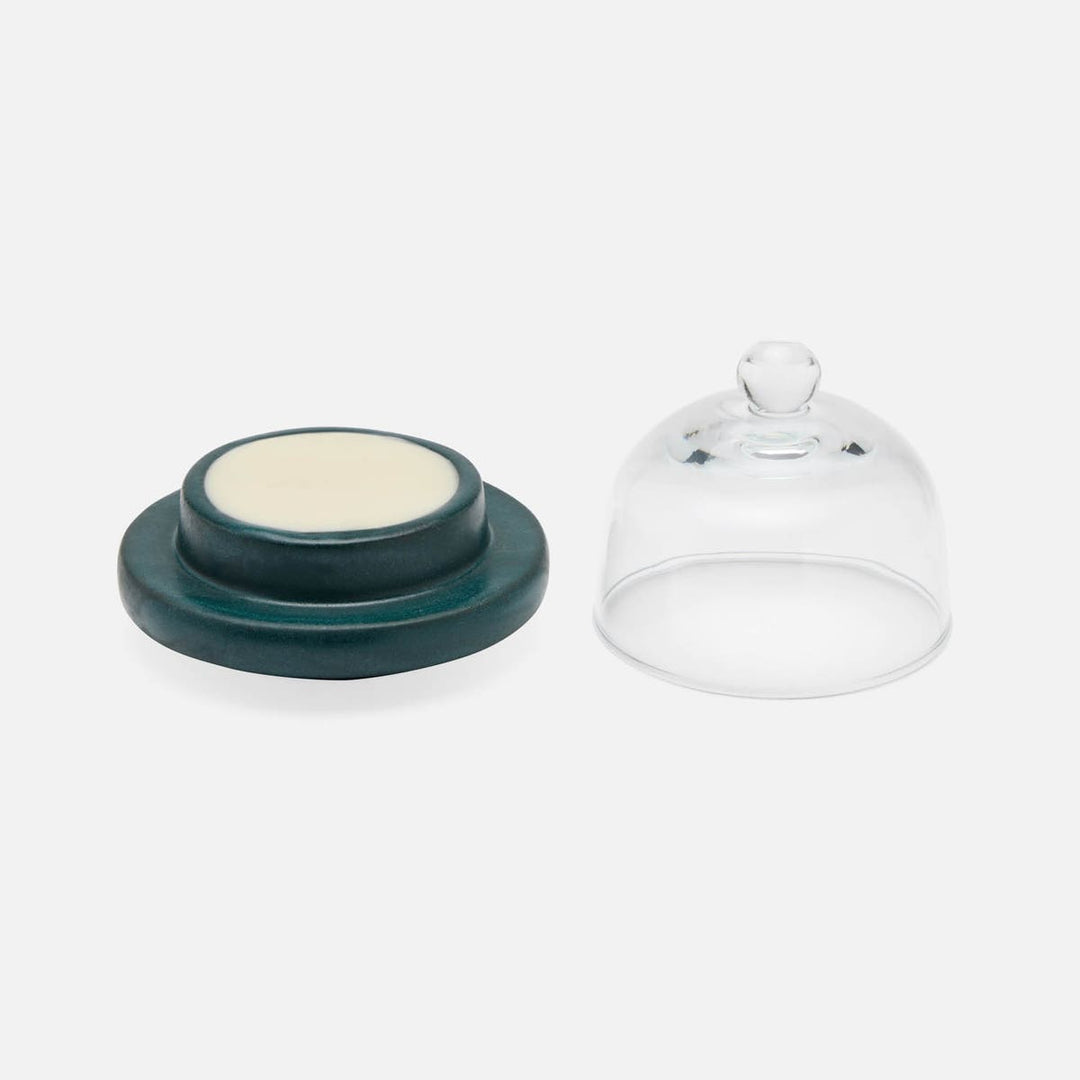 Marcus Midnight Teal Round Butter Dish Stoneware Pack/2