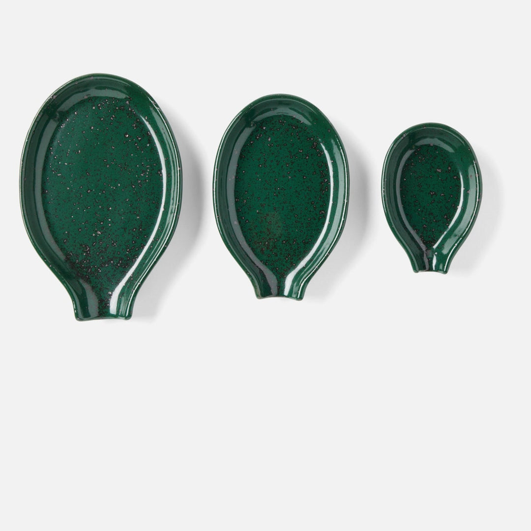 Marcus Dark Green Salt Glaze Spoon Rest Stoneware Set/3