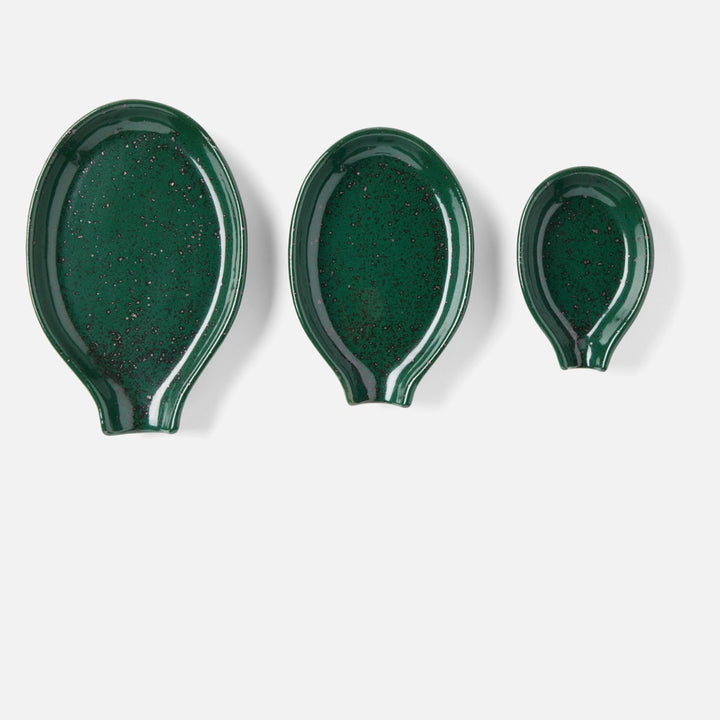 Marcus Dark Green Salt Glaze Spoon Rest Stoneware Set/3