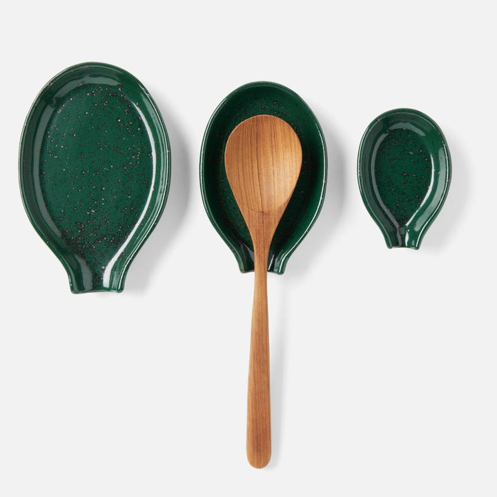 Marcus Dark Green Salt Glaze Spoon Rest Stoneware Set/3