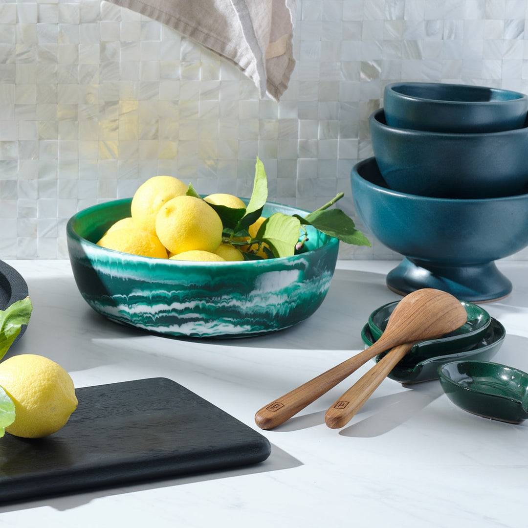Marcus Dark Green Salt Glaze Spoon Rest Stoneware Set/3