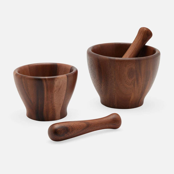 Tashi Dark Mortar And Pestle Acacia Set Of 2