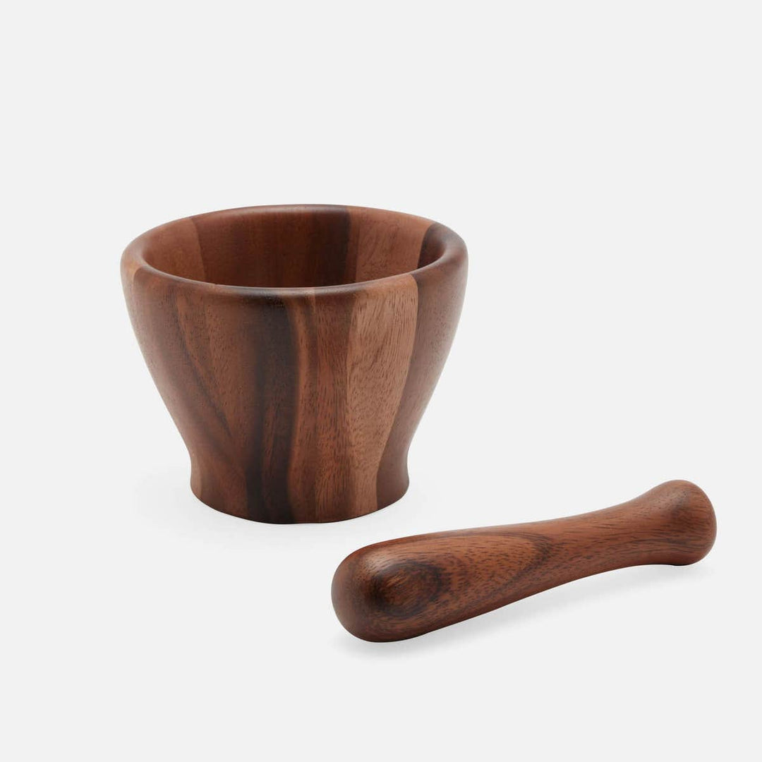 Tashi Dark Mortar And Pestle Acacia Set Of 2