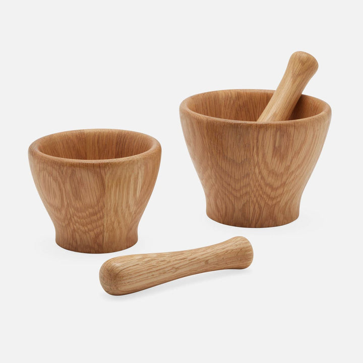 Tashi Natural Mortar And Pestle Oak Set Of 2