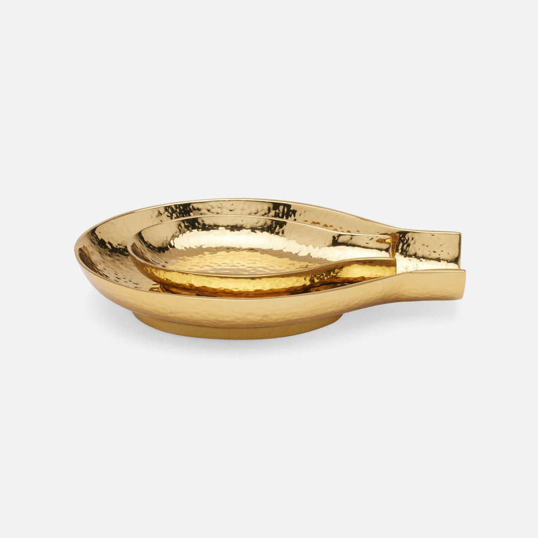 Xena Shiny Gold Spoon Rest Hammered Brass Set/2