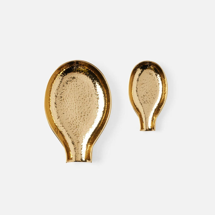 Xena Shiny Gold Spoon Rest Hammered Brass Set/2