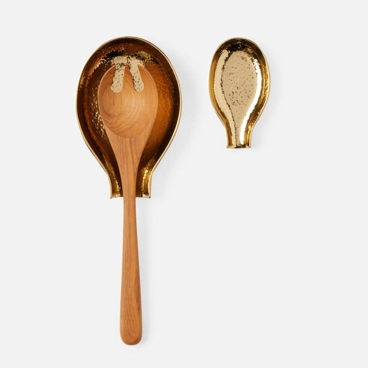 Xena Shiny Gold Spoon Rest Hammered Brass Set/2