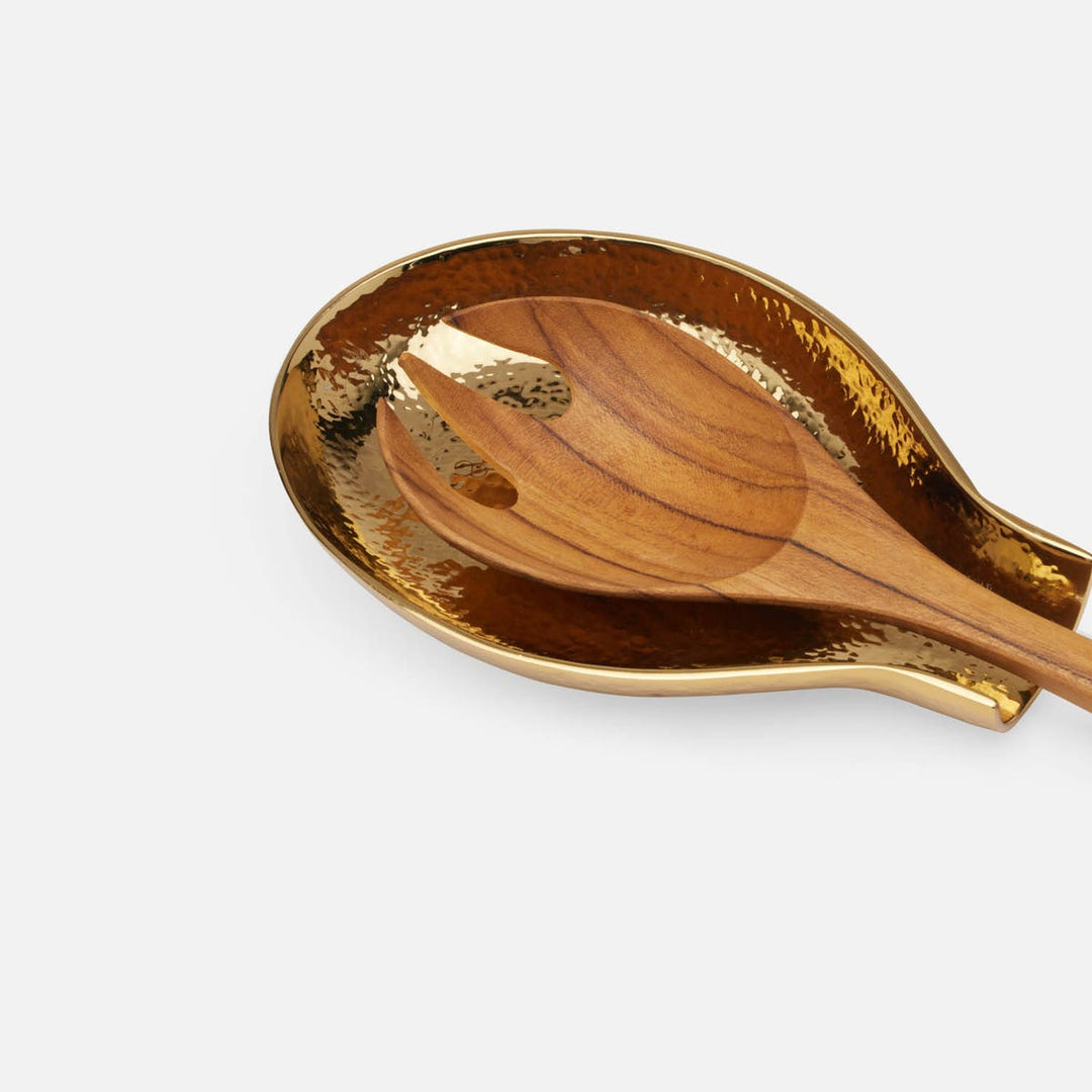 Xena Shiny Gold Spoon Rest Hammered Brass Set/2