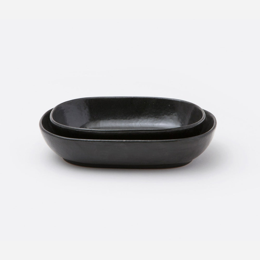 Marcus Black Glaze Oblong Serving Bowls Stoneware Set/2