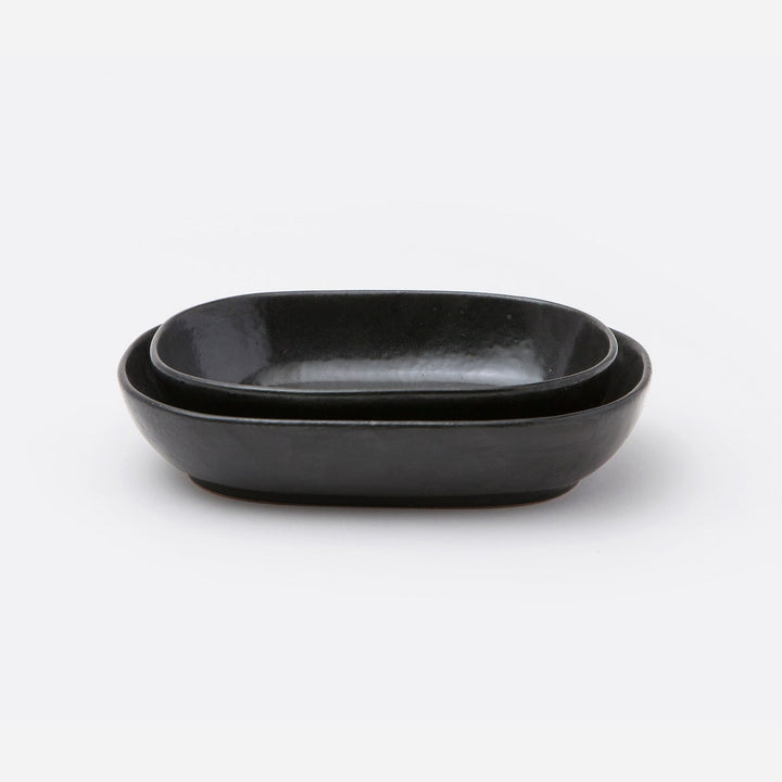 Marcus Black Glaze Oblong Serving Bowls Stoneware Set/2