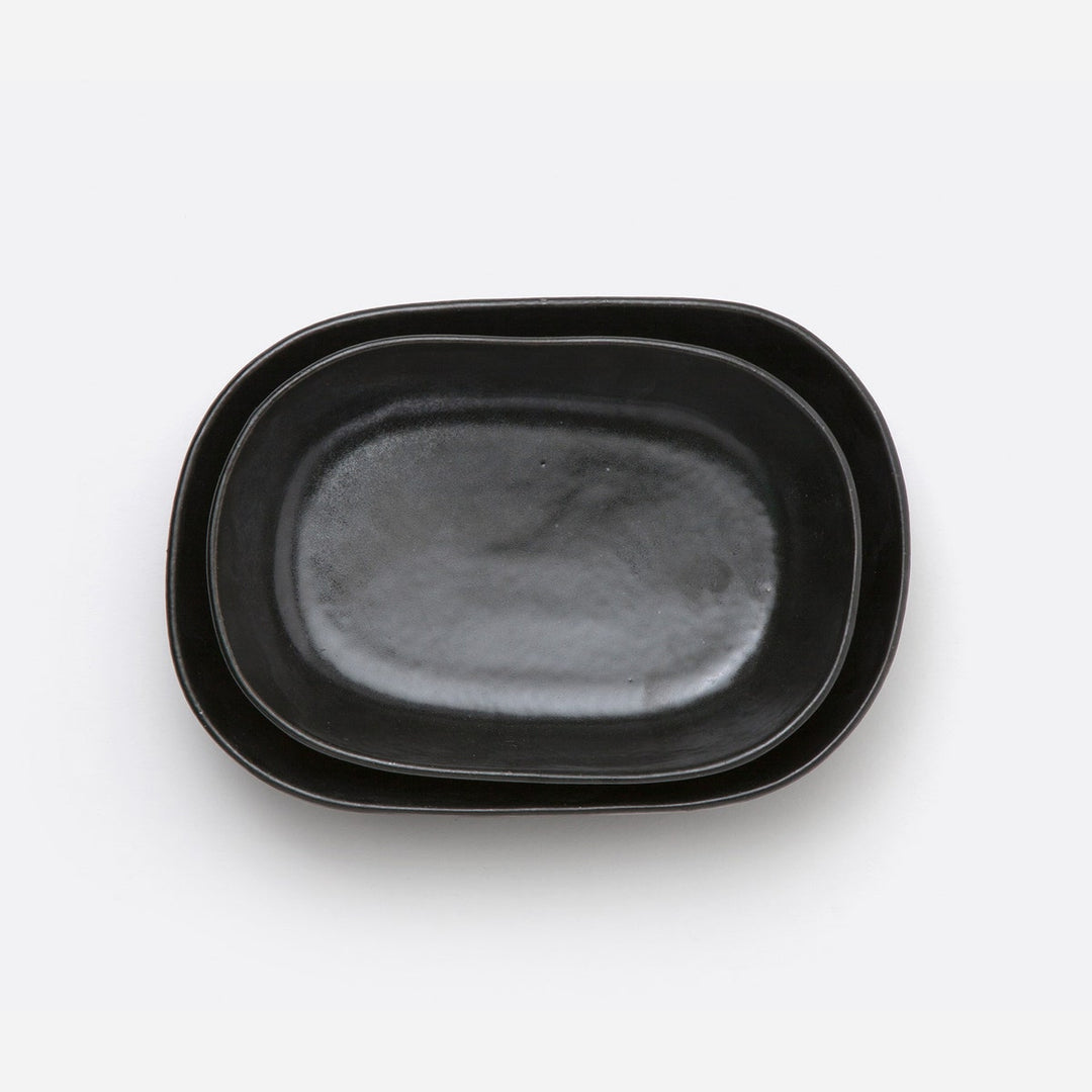 Marcus Black Glaze Oblong Serving Bowls Stoneware Set/2