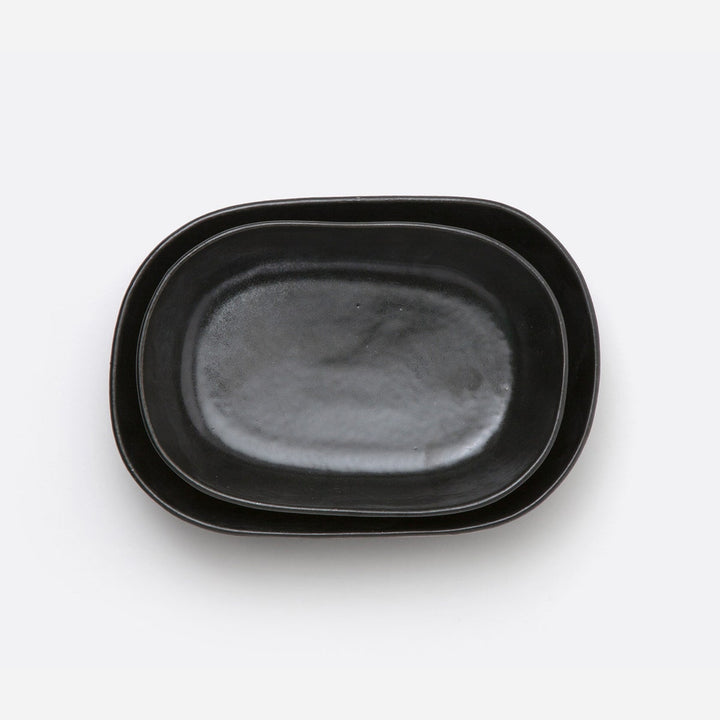 Marcus Black Glaze Oblong Serving Bowls Stoneware Set/2