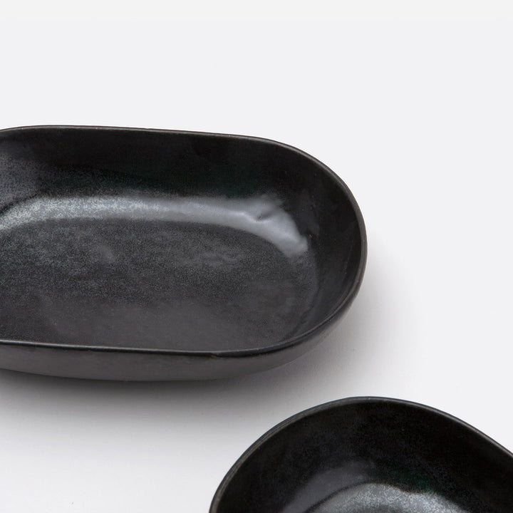 Marcus Black Glaze Oblong Serving Bowls Stoneware Set/2