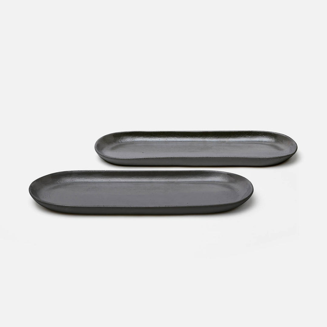 Marcus Black Glaze Oblong Serving Platters Stoneware Large Set/2