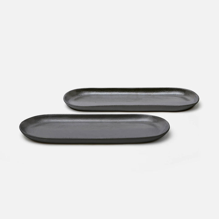 Marcus Black Glaze Oblong Serving Platters Stoneware Large Set/2