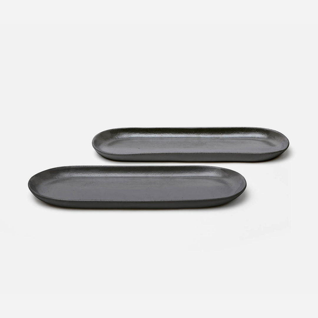 Marcus Black Glaze Oblong Serving Platter Stoneware Small Set/2