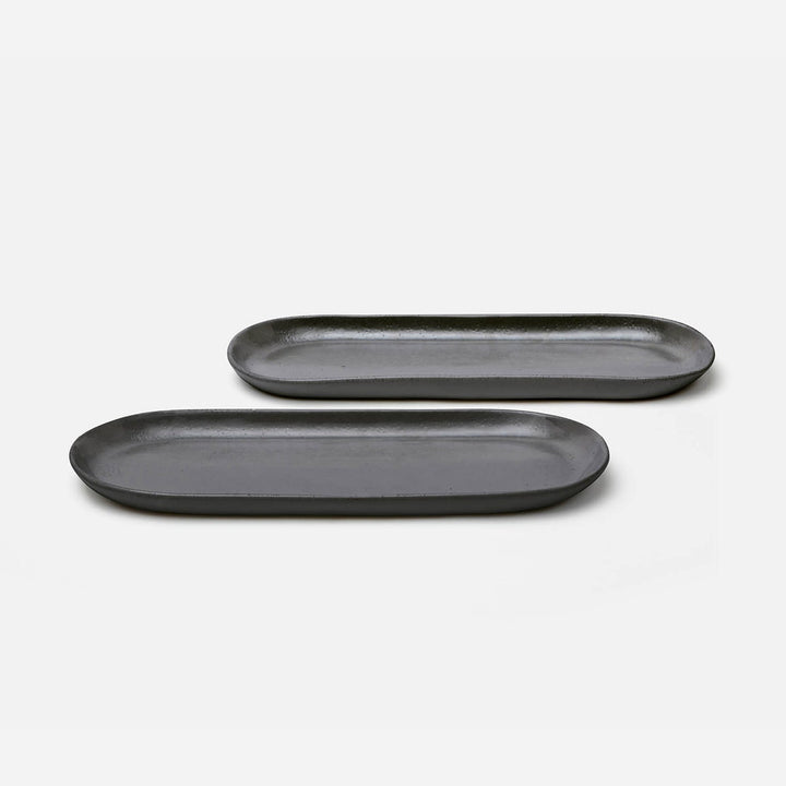 Marcus Black Glaze Oblong Serving Platter Stoneware Small Set/2
