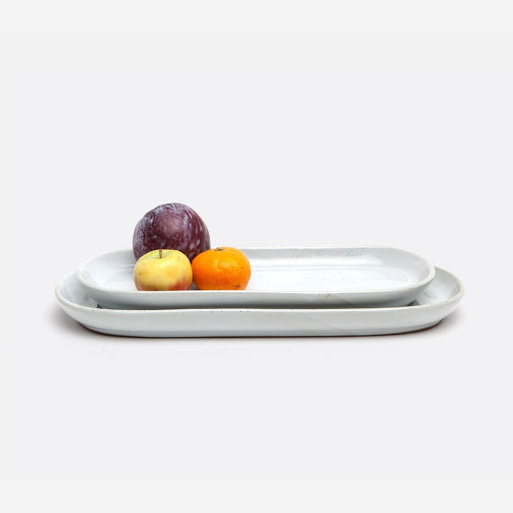 Marcus White Salt Glaze Oblong Serving Platter Stoneware Small Set/2