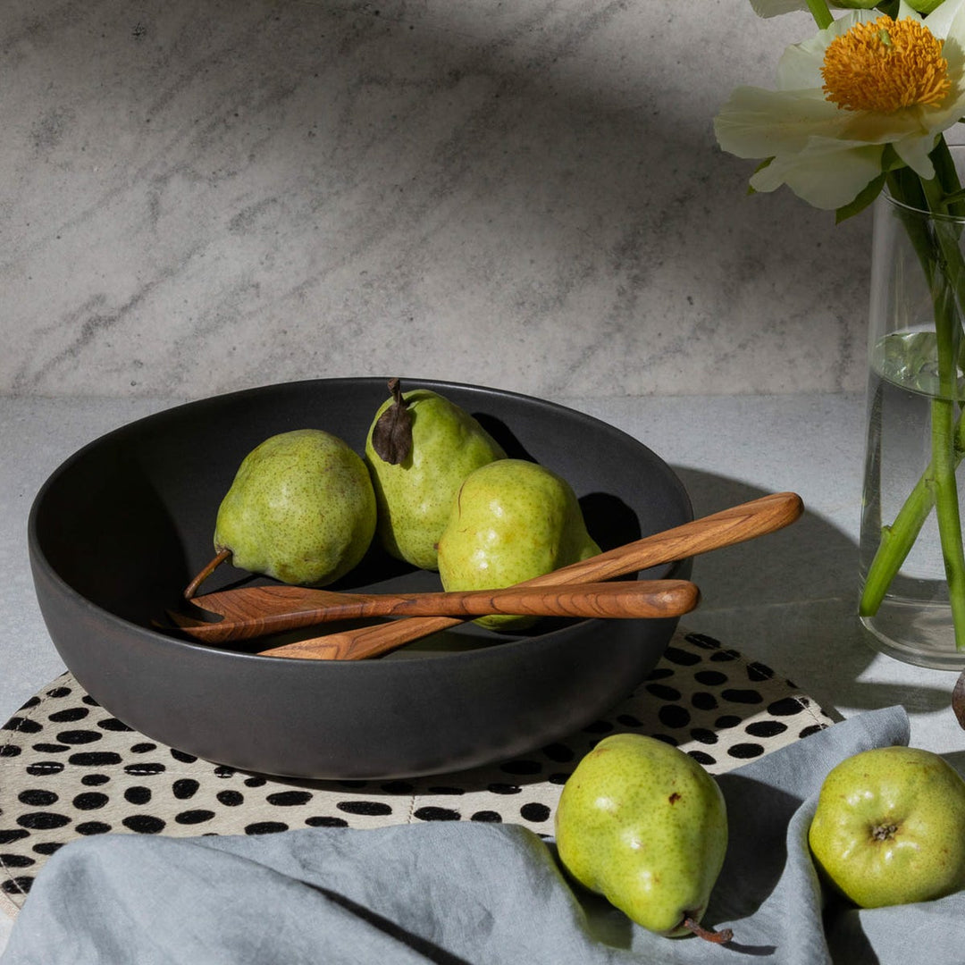 Marcus Black Glaze Round Serving Bowl Stoneware Large Pack/2