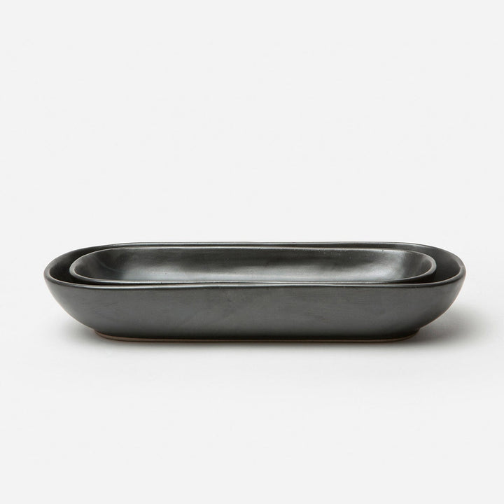 Marcus Black Glaze Oblong Shallow Serving Bowl Stoneware Set/2
