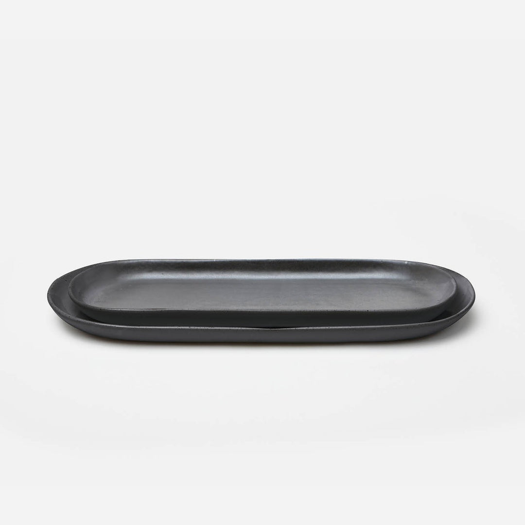 Marcus Black Glaze Oblong Shallow Serving Bowl Stoneware Set/2