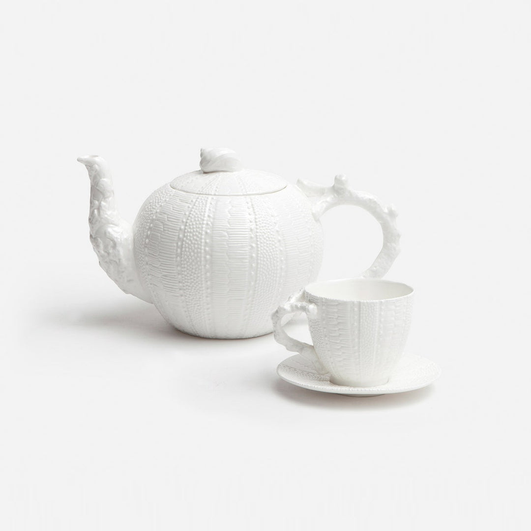 Marina White Sea Urchin Cup/Saucer Pack/4 Porcelain