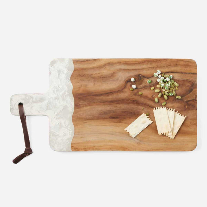Austin White Swirled Serving Board Resin/Natural Teak 235X12