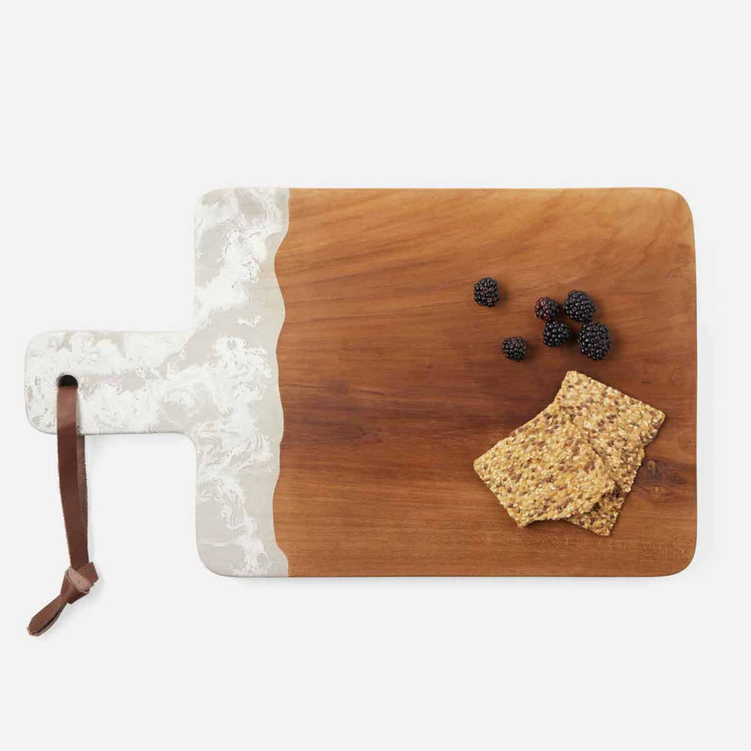 Austin White Swirled Serving Board Resin/Natural Teak 195X12