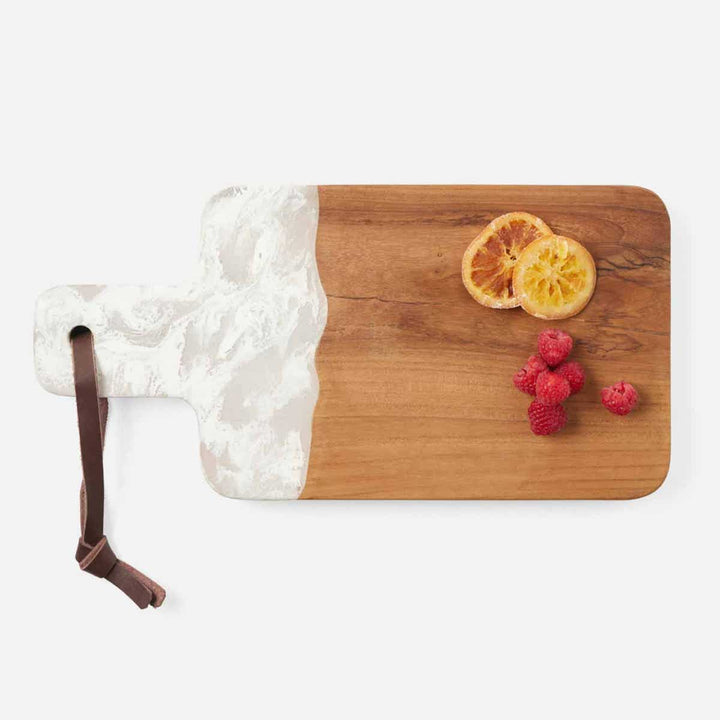 Austin White Swirled Resin/Natural Teak Serving Board 165X8