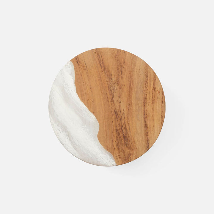 Austin White Swirled Cake Stand Resin/Natural Teak Large
