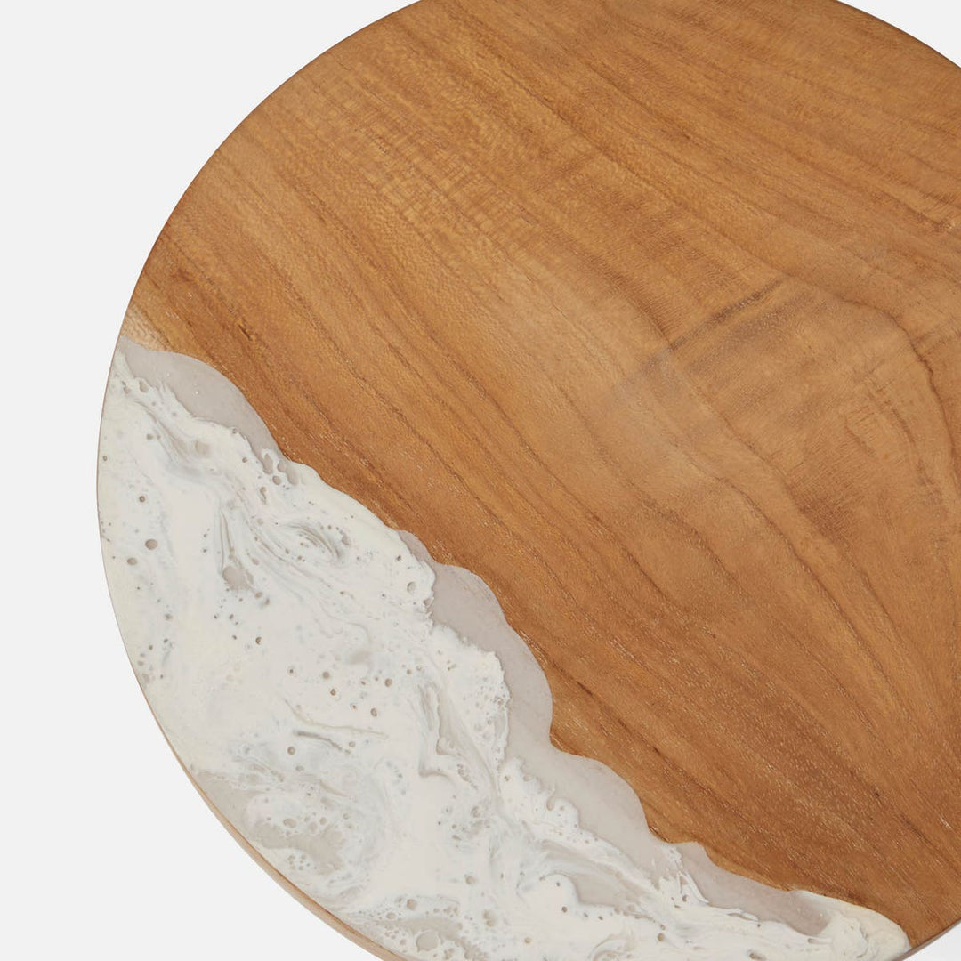 Austin White Swirled Cake Stand Resin/Natural Teak Small