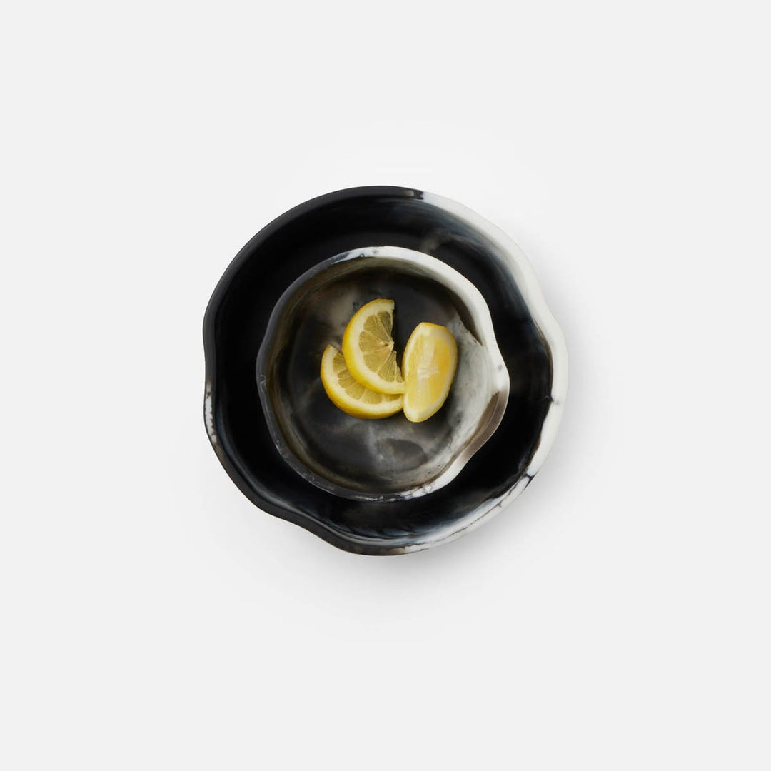 Beatrix Black Swirled Serving Bowls Resin Set/2