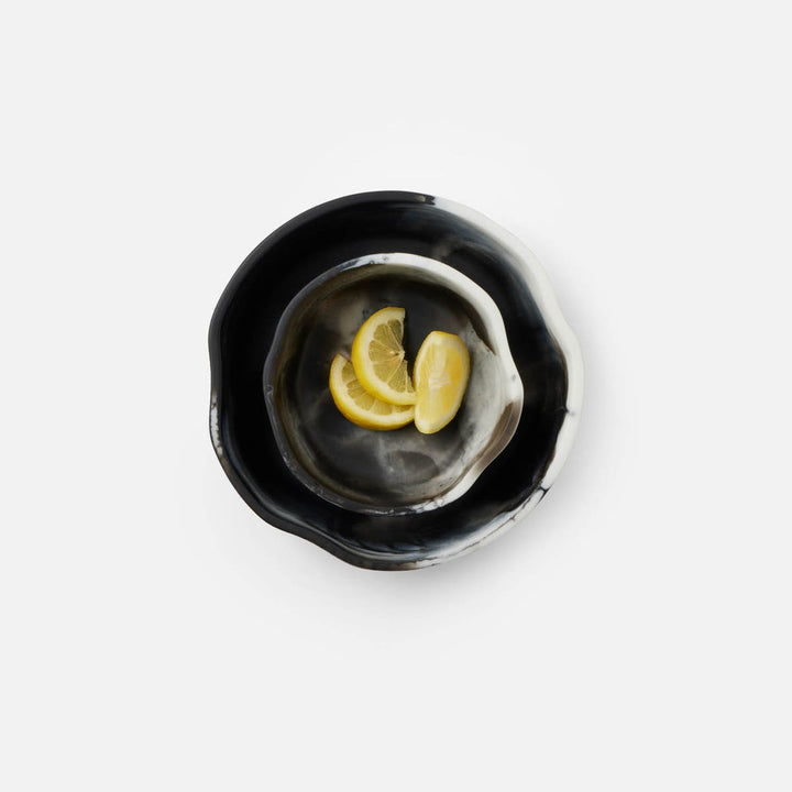 Beatrix Black Swirled Serving Bowls Resin Set/2