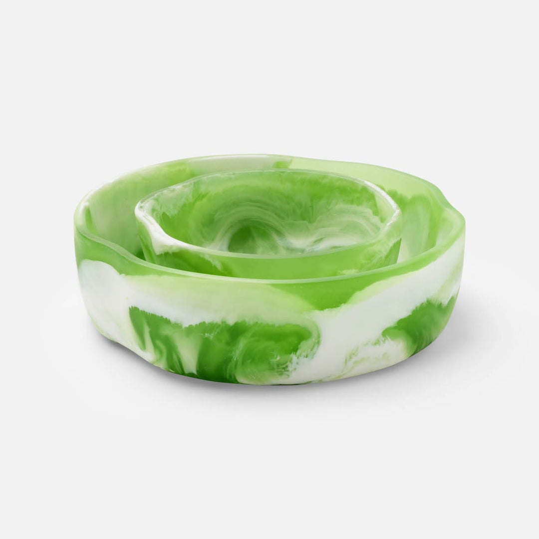 Beatrix Green Swirled Serving Bowls Resin Set/2