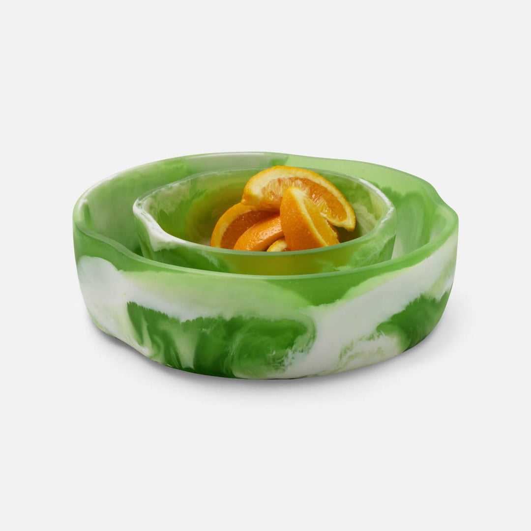 Beatrix Green Swirled Serving Bowls Resin Set/2