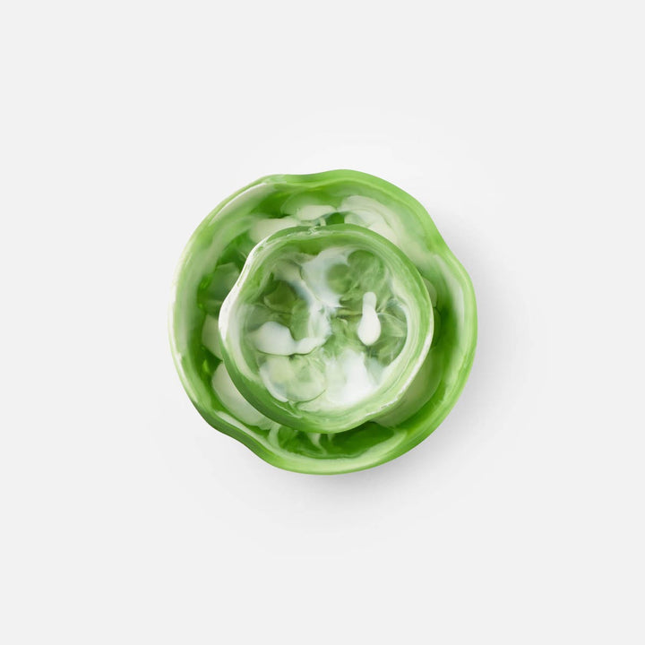Beatrix Green Swirled Serving Bowls Resin Set/2