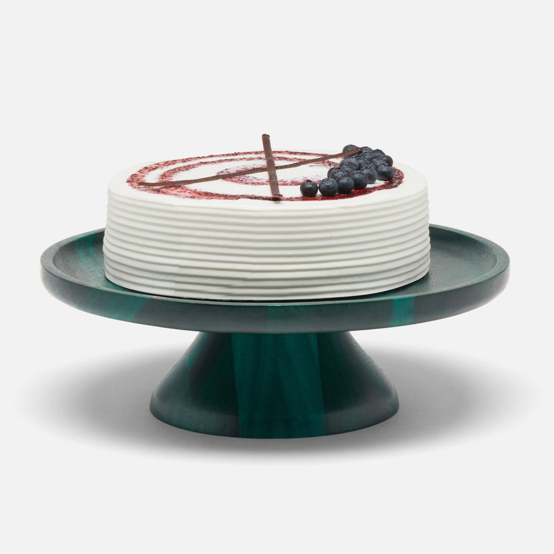 Bryson Emerald Cake Stand Acacia Wood 12"D