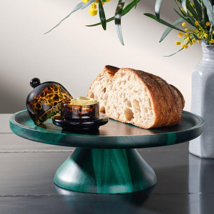 Bryson Emerald Cake Stand Acacia Wood 12"D