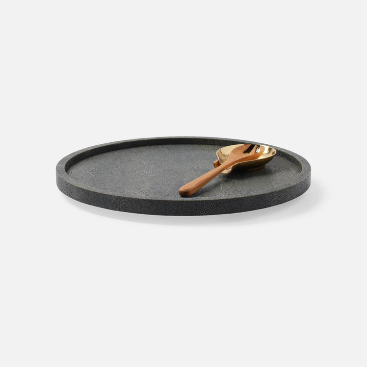Calvin Dark Mushroom Lazy Susan Realistic Faux Shagreen 18"D