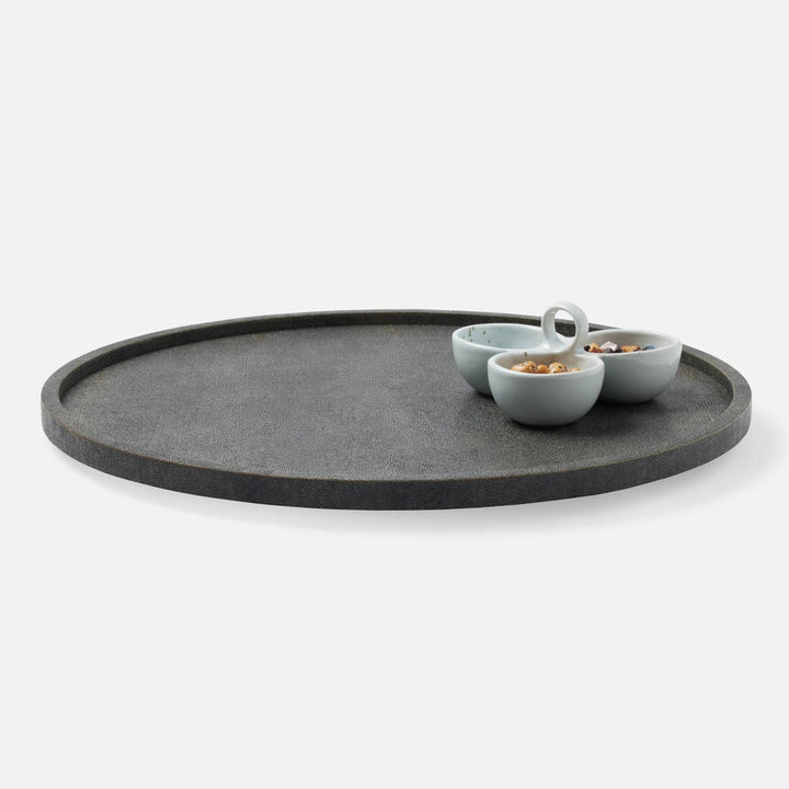 Calvin Dark Mushroom Lazy Susan Realistic Faux Shagreen 24"D