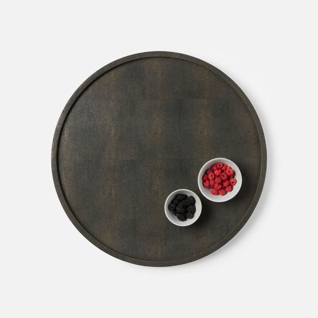Calvin Dark Mushroom Lazy Susan Realistic Faux Shagreen 24"D