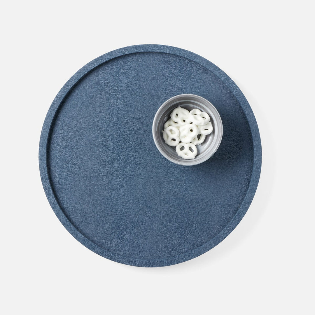 Calvin Navy Lazy Susan Realistic Faux Shagreen 18"D