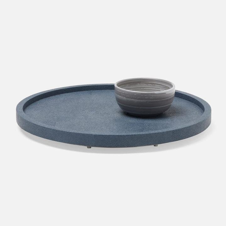 Calvin Navy Lazy Susan Realistic Faux Shagreen 18"D