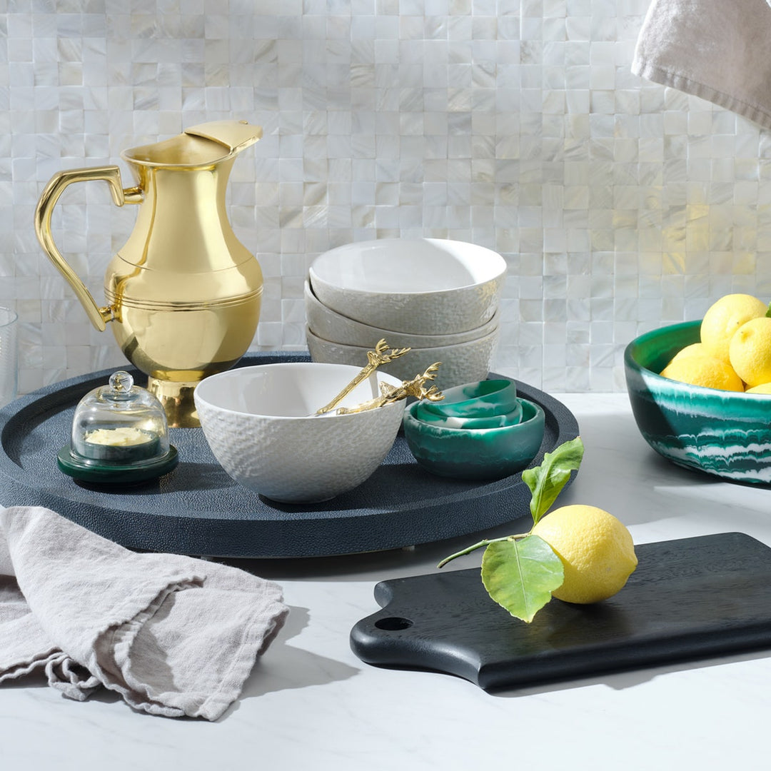 Calvin Navy Lazy Susan Realistic Faux Shagreen 18"D