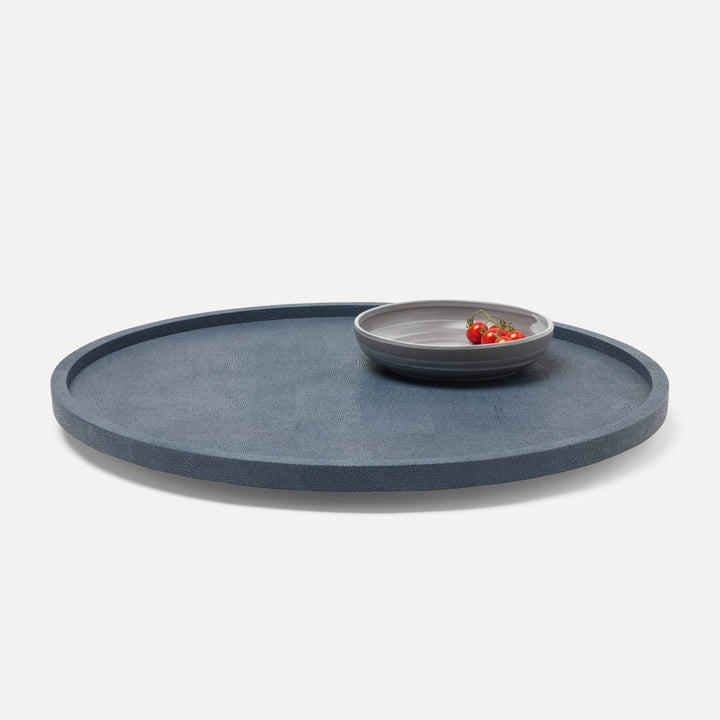 Calvin Navy Lazy Susan Realistic Faux Shagreen 24"D