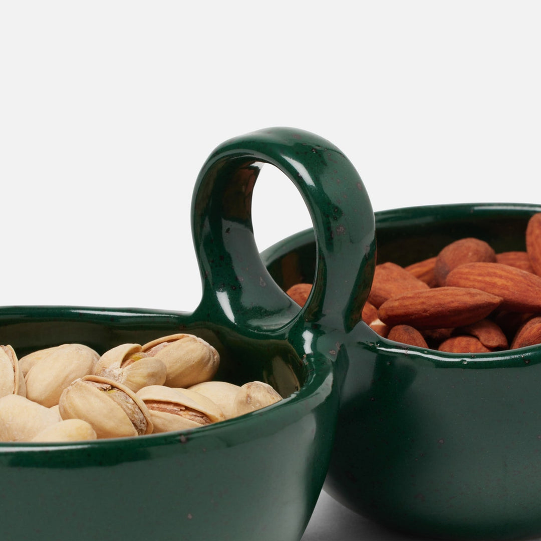 Desmond Dark Green Salt Glaze Snack Bowl Stoneware Double Pack/2