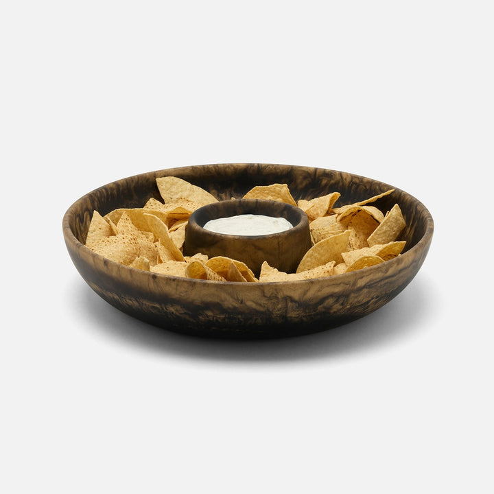 Hugo Black/Gold Swirled Chip And Dip Bowl Resin